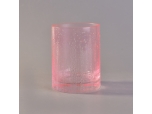 Raindrop effect spray pink color glass candle holder