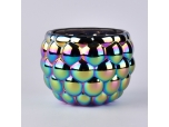 Shining iridescent round glass candle holder