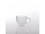 Short double-wall glass mug with handle