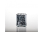 black glass plating candle vessel with decorative laser dots