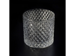 clear cylinder glass candle holder diamond embossed surface