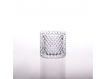 diamond pattern cylinder glass candle holder 8 oz wax capacity