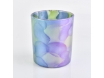 glass candle holder with blue purple painting