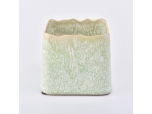 green transmutation glazed square ceramic candle holder