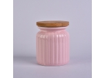 pink ceramic candle jar with wooden lid 300ml capacity