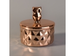 rose gold plating ceramic candle jar with owl shape lid